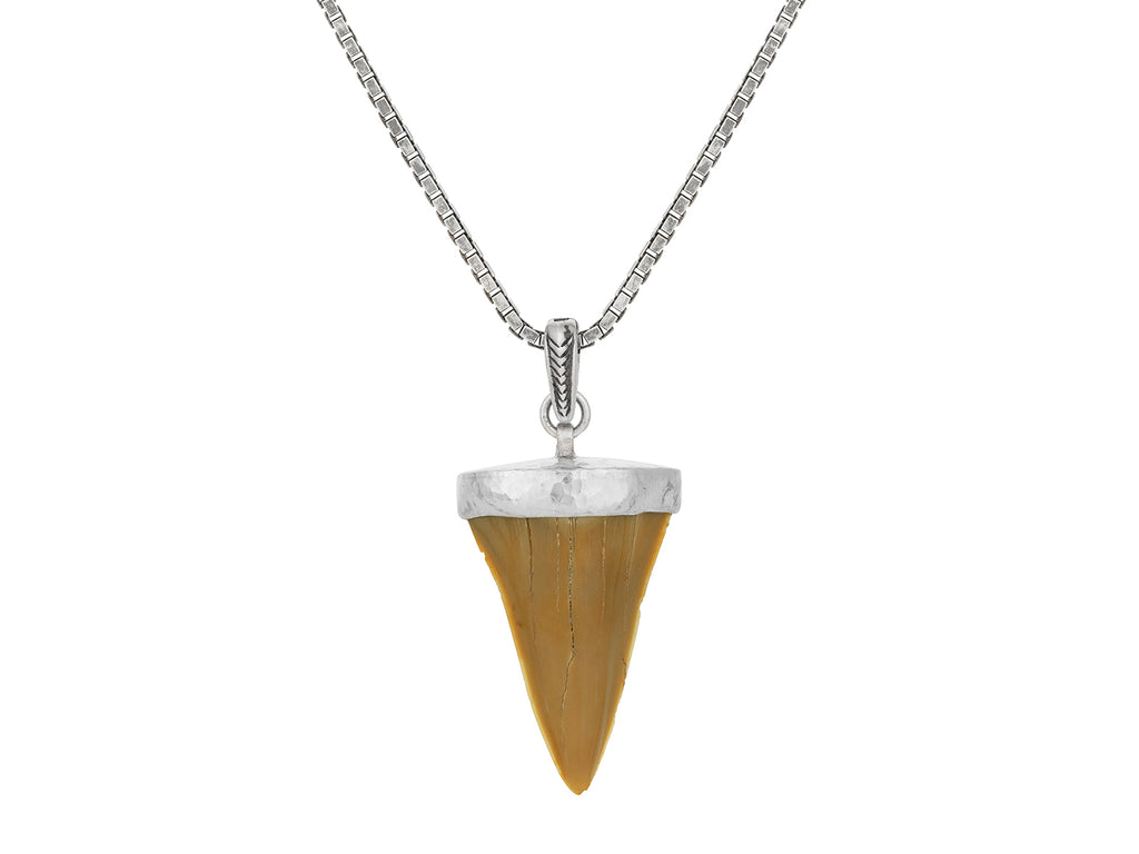 GURHAN, GURHAN Mens Sterling Silver Shark Tooth Pendant Necklace, 30x18mm, Gold Accents