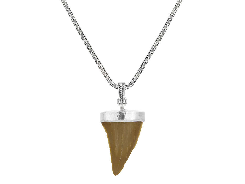 GURHAN, GURHAN Mens Sterling Silver Shark Tooth Pendant Necklace, 28x16mm