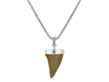 GURHAN, GURHAN Mens Sterling Silver Shark Tooth Pendant Necklace, 28x16mm