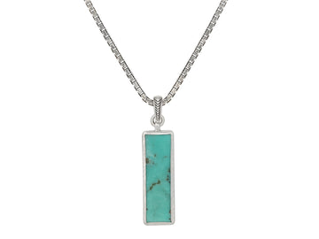 GURHAN, GURHAN Mens Sterling Silver Turquoise Pendant Necklace, 32x10mm Rectangle