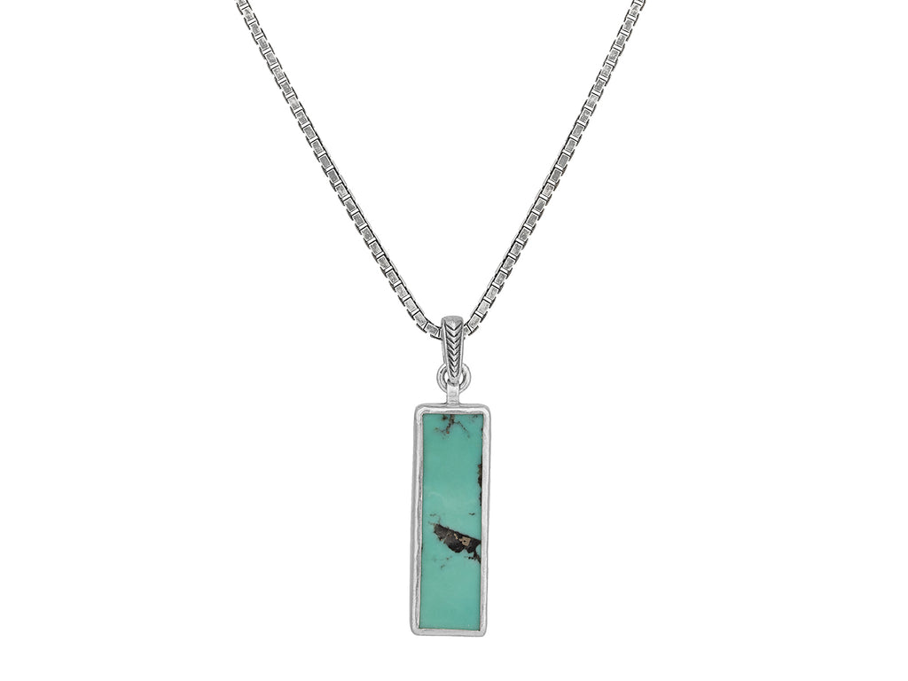 GURHAN, GURHAN Mens Sterling Silver Turquoise Pendant Necklace, 32x10mm Rectangle