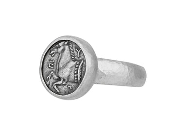 GURHAN, GURHAN Mens Sterling Silver Statement Ring, 14.5mm Round Greek Coin