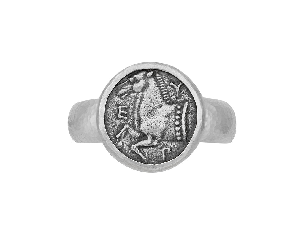 GURHAN, GURHAN Mens Sterling Silver Statement Ring, 14.5mm Round Greek Coin