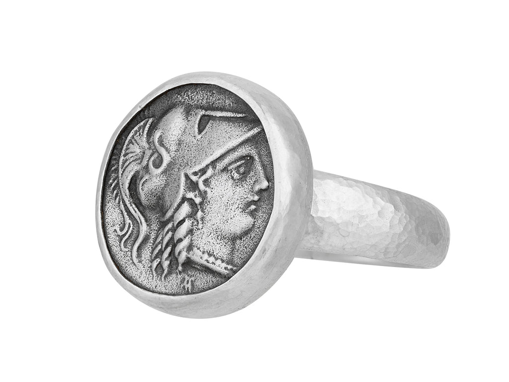 GURHAN, GURHAN Mens Sterling Silver Statement Ring, 18.5mm Round Greek Coin