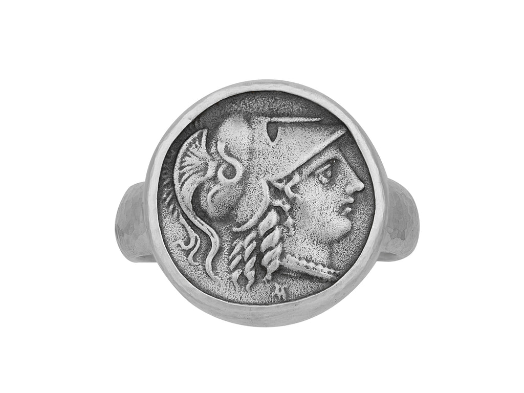 GURHAN, GURHAN Mens Sterling Silver Statement Ring, 18.5mm Round Greek Coin