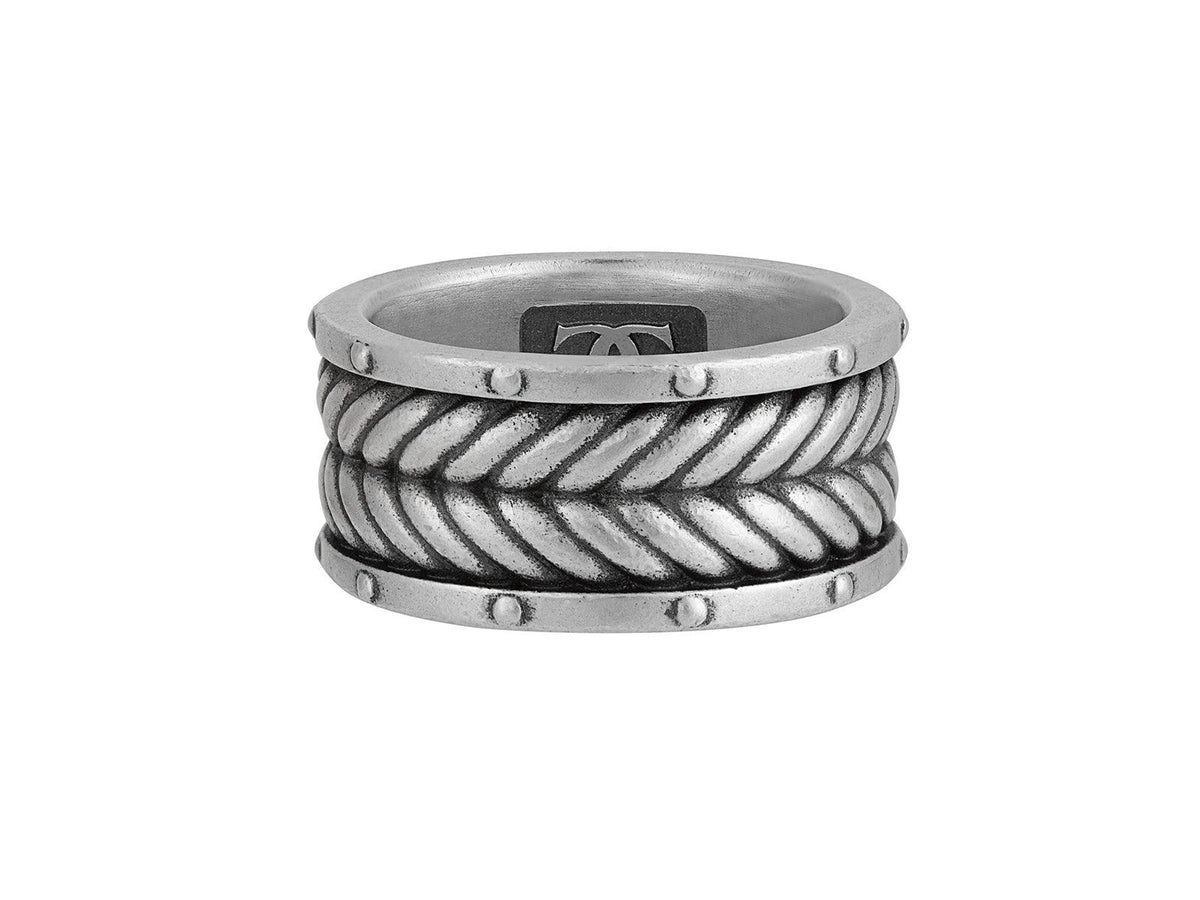 GURHAN Mens Sterling Silver Band Ring, Wide Chevron