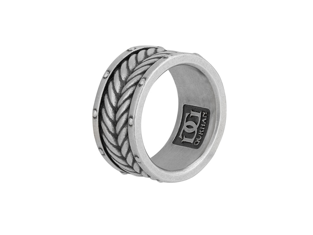 GURHAN, GURHAN Mens Sterling Silver Band Ring, Wide Chevron