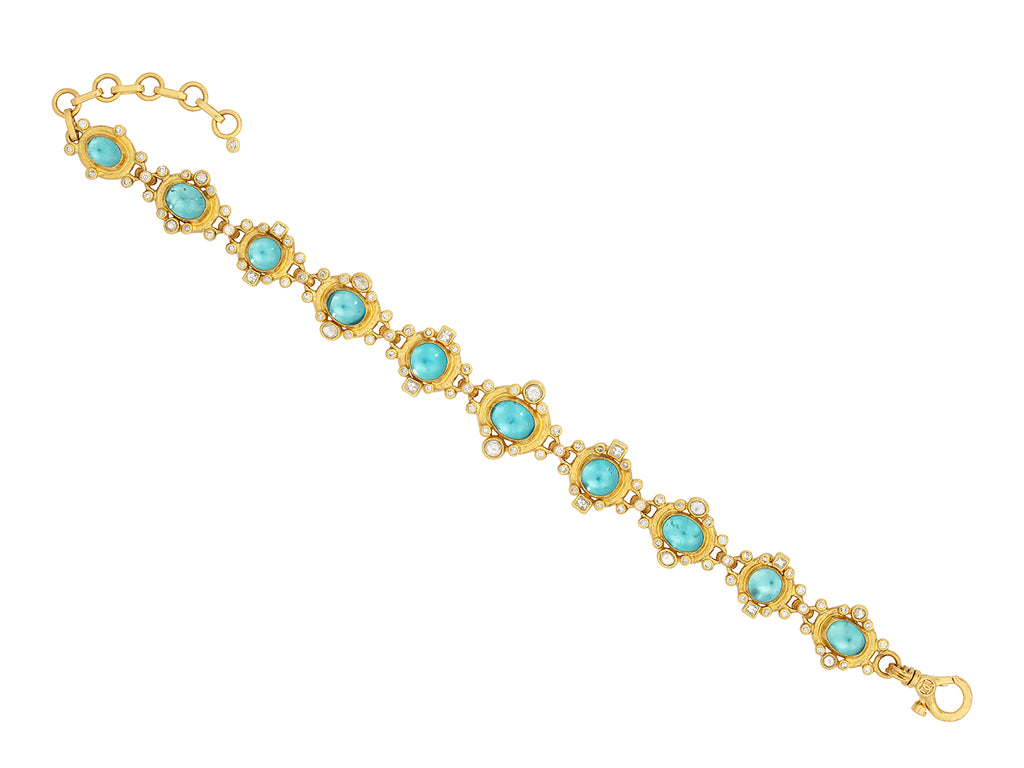 GURHAN, GURHAN Muse Gold Apatite All Around Single-Strand Bracelet, Mixed Cabochon Ovals set in Diamond Accent Frames