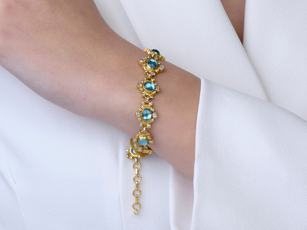 GURHAN, GURHAN Muse Gold Apatite All Around Single-Strand Bracelet, Mixed Cabochon Ovals set in Diamond Accent Frames