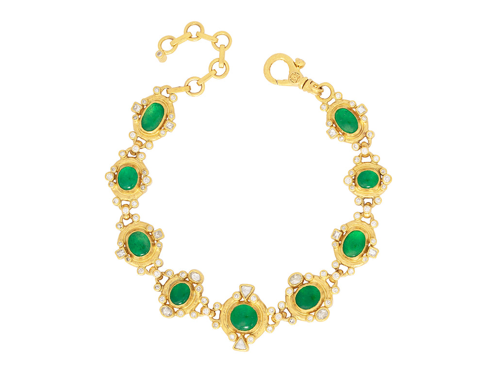 GURHAN, GURHAN Muse Gold All Around Single-Strand Bracelet, Mixed Oval set in Wide Frame, with Emerald and Diamond