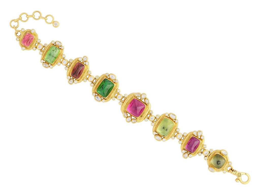 GURHAN, GURHAN Muse Gold Tourmaline All Around Single-Strand Bracelet, Mixed Cabochon Shapes set in Diamond Accent Frames