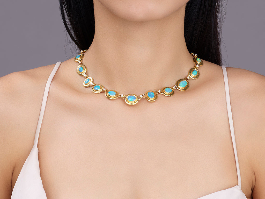 GURHAN, GURHAN Muse Gold Opal All Around Short Necklace, Mixed Oval and Round Stones set in Wide Frames