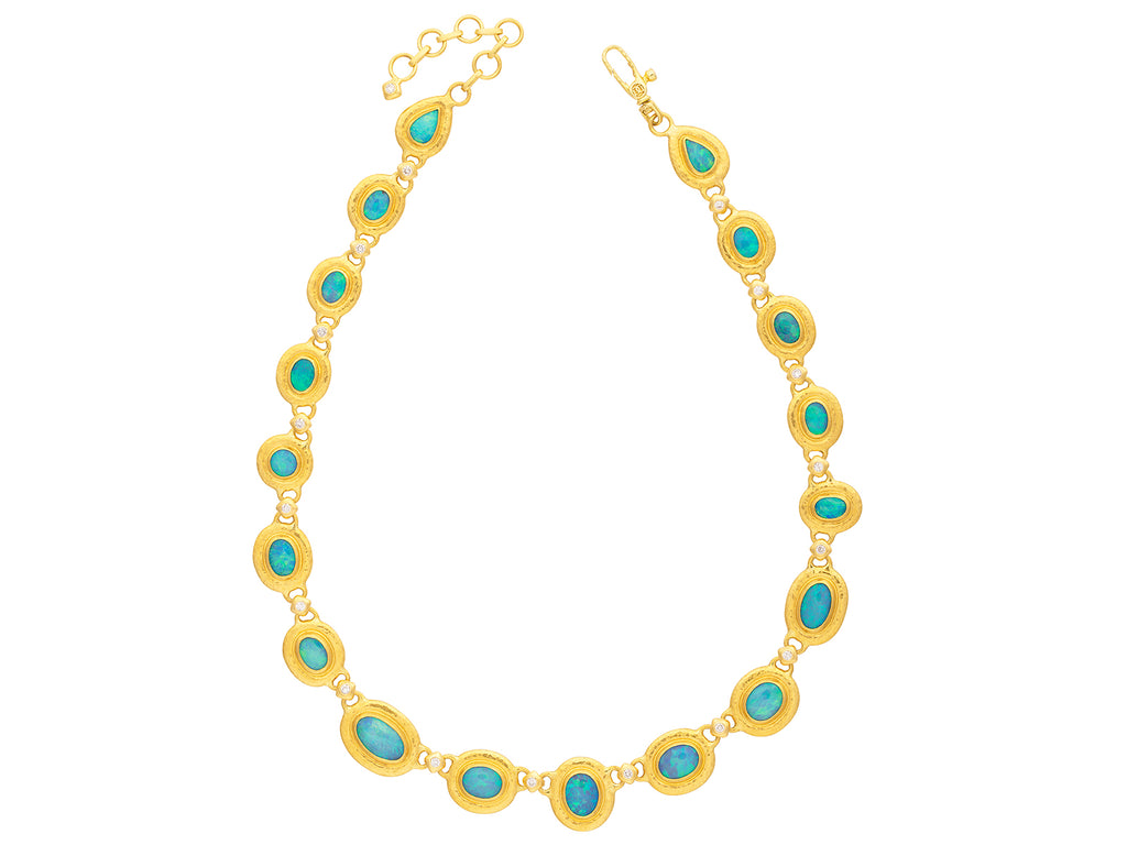 GURHAN, GURHAN Muse Gold Opal All Around Short Necklace, Mixed Oval and Round Stones set in Wide Frames