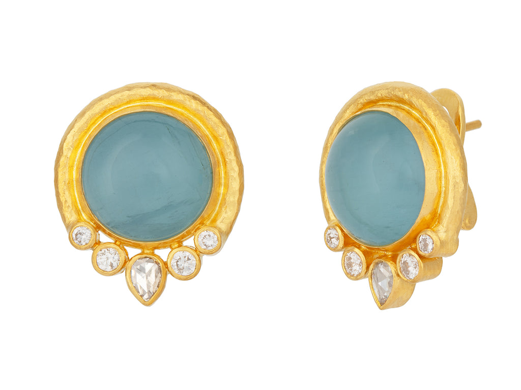 GURHAN, GURHAN Muse Gold Aquamarine Stud Earrings, 14mm Round set in Wide Frame