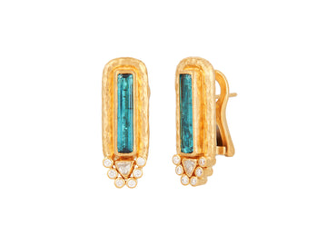 GURHAN, GURHAN Muse Gold Tourmaline Stud Earrings, 16x4mm Rectangle set in Wide Frame