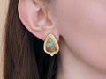 GURHAN, GURHAN Muse Gold Clip Post Stud Earrings, 20x13mm Teardrop set in Wide Frame, Turquoise and Diamond