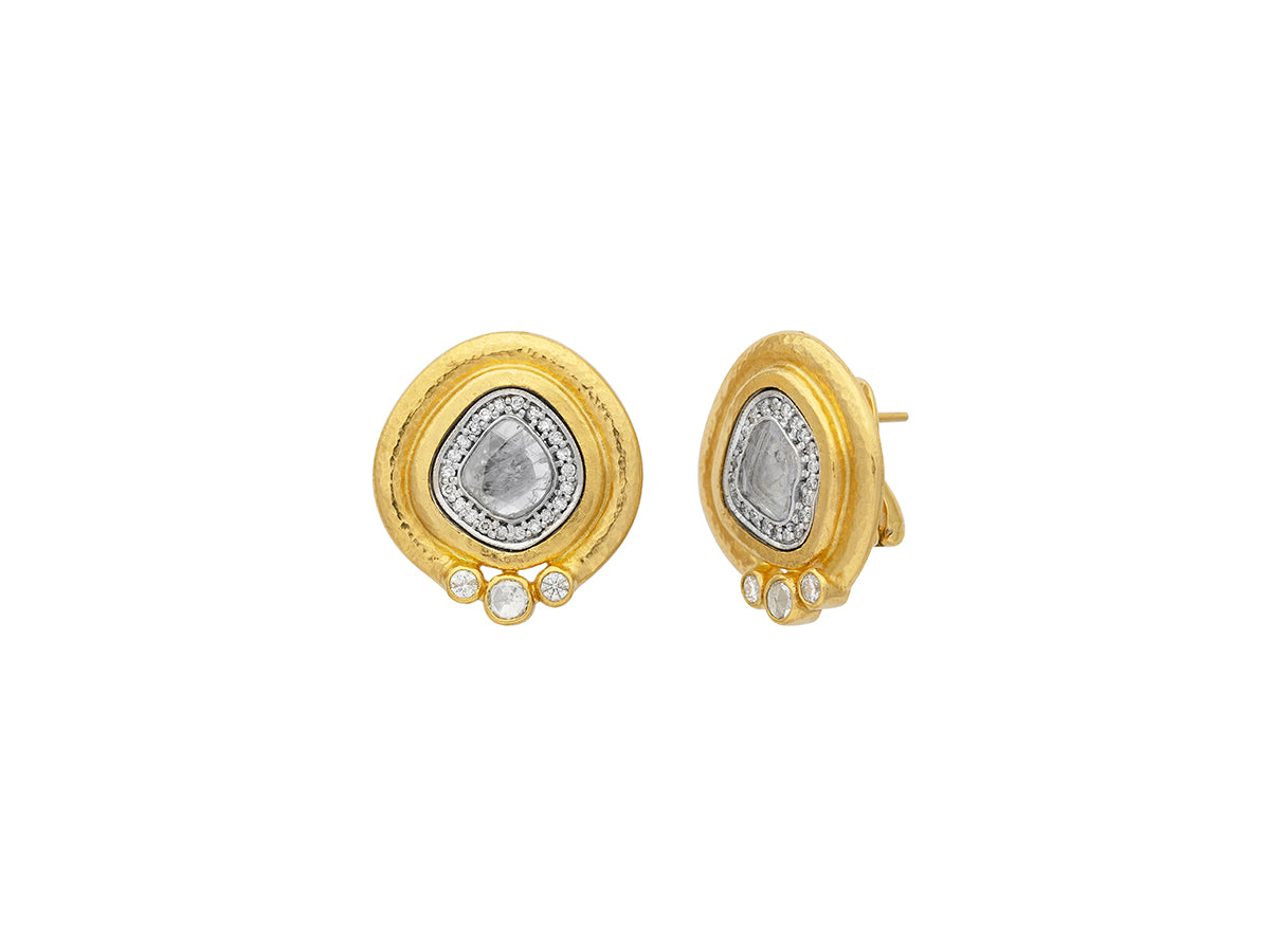 GURHAN, GURHAN Muse Gold Clip Post Stud Earrings, 21.5mm Wide, with Diamond