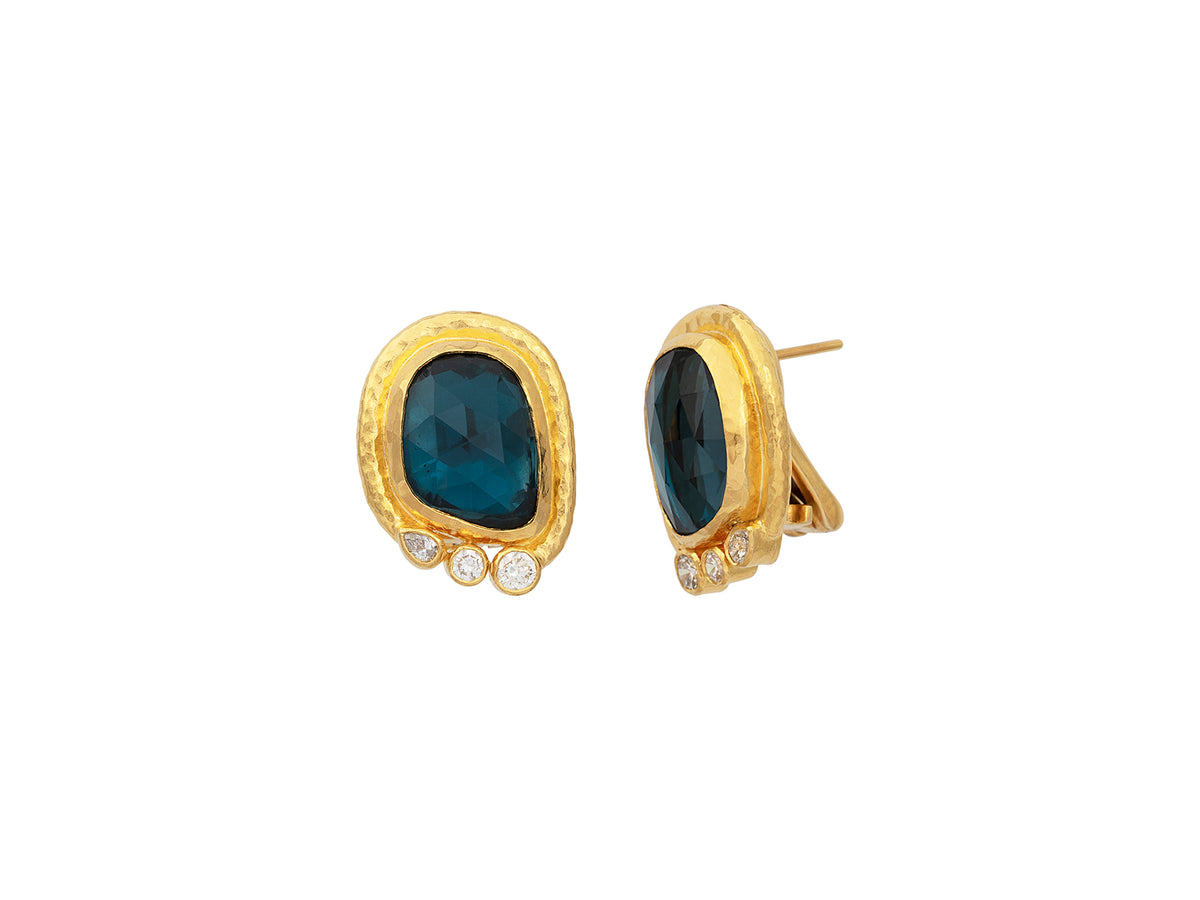 GURHAN, GURHAN Muse Gold Clip Post Stud Earrings, 15x12mm Amorphous set in Wide Frame, Topaz and Diamond