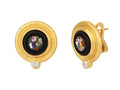 GURHAN, GURHAN Muse Gold Clip Post Stud Earrings, 11mm Round Set in Wide Frame, Micro Mosaic and Diamond