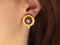 GURHAN, GURHAN Muse Gold Clip Post Stud Earrings, 11mm Round Set in Wide Frame, Micro Mosaic and Diamond