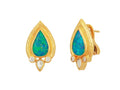 GURHAN, GURHAN Muse Gold Clip Post Stud Earrings, 12x8mm Teardrop set in Wide Frame, Hoop Top, Opal and Diamond