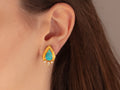 GURHAN, GURHAN Muse Gold Clip Post Stud Earrings, 12x8mm Teardrop set in Wide Frame, Hoop Top, Opal and Diamond