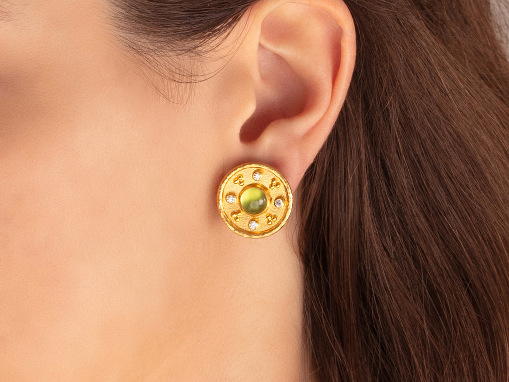 GURHAN, GURHAN Muse Gold Peridot Stud Earrings, 19mm Round Medallion