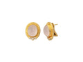 GURHAN, GURHAN Muse Gold Clip Post Stud Earrings, 15x12mm Oval set in Wide Frame, with Quartz and Diamond