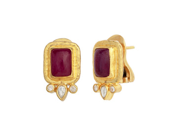 GURHAN, GURHAN Muse Gold Ruby Stud Earrings, 8x6mm Rectangle set in Wide Frame