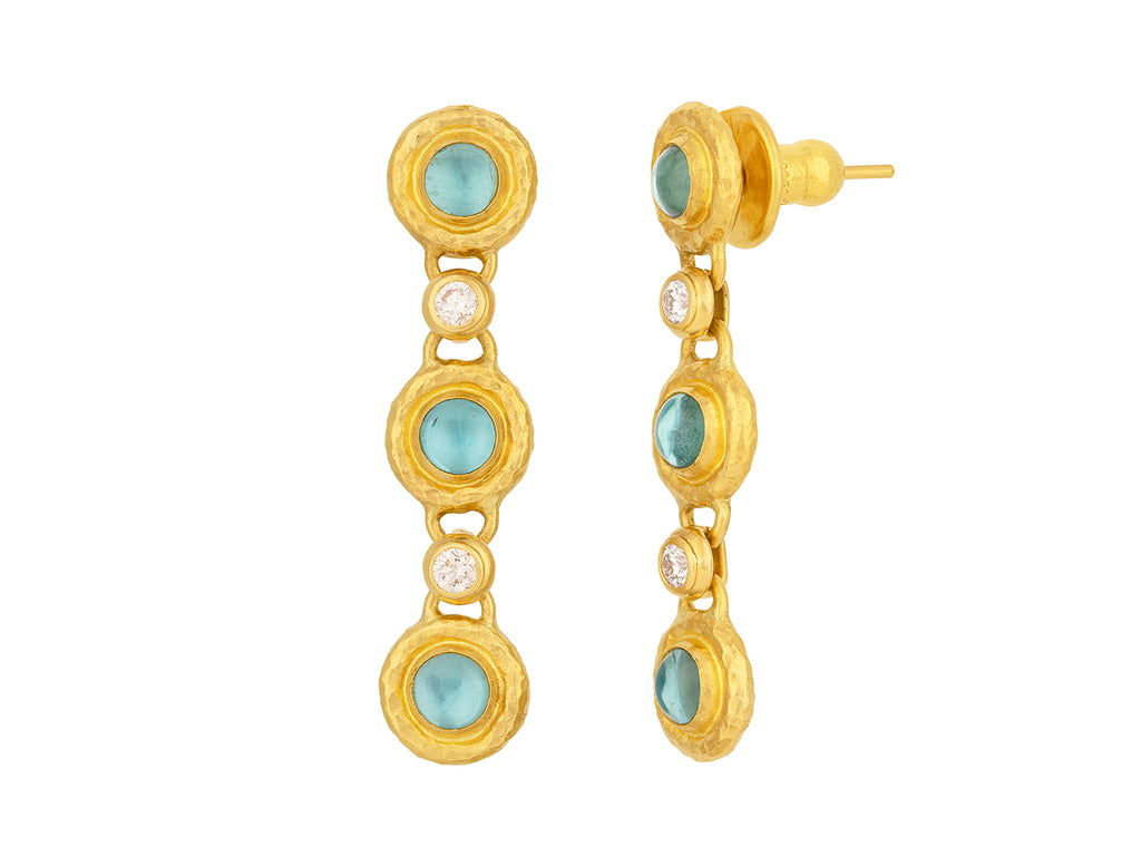 GURHAN, GURHAN Muse Gold Apatite Double Drop Earrings, 5mm Round set in Wide Frame