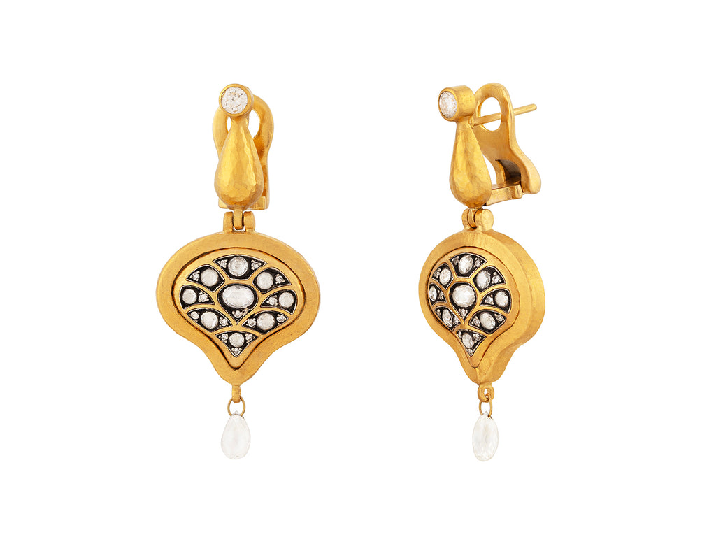 GURHAN, GURHAN Muse Gold Diamond Double Drop Earrings, Fan Shaped