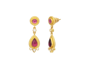 GURHAN, GURHAN Muse Gold Tourmaline Single Drop Earrings, Round and Teardrop set in Wide Frame