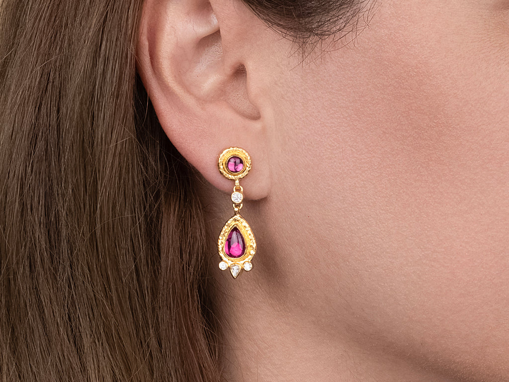 GURHAN, GURHAN Muse Gold Tourmaline Single Drop Earrings, Round and Teardrop set in Wide Frame