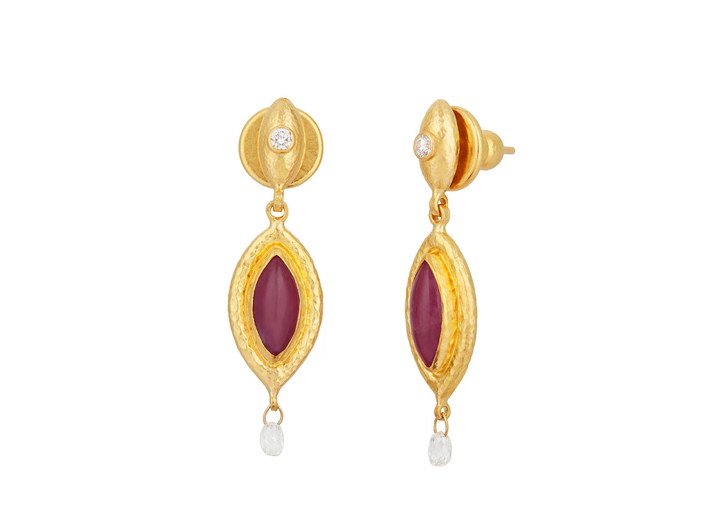 GURHAN, GURHAN Muse Gold Ruby Double Drop Earrings, 11x7mm Marquise set in Wide Frame