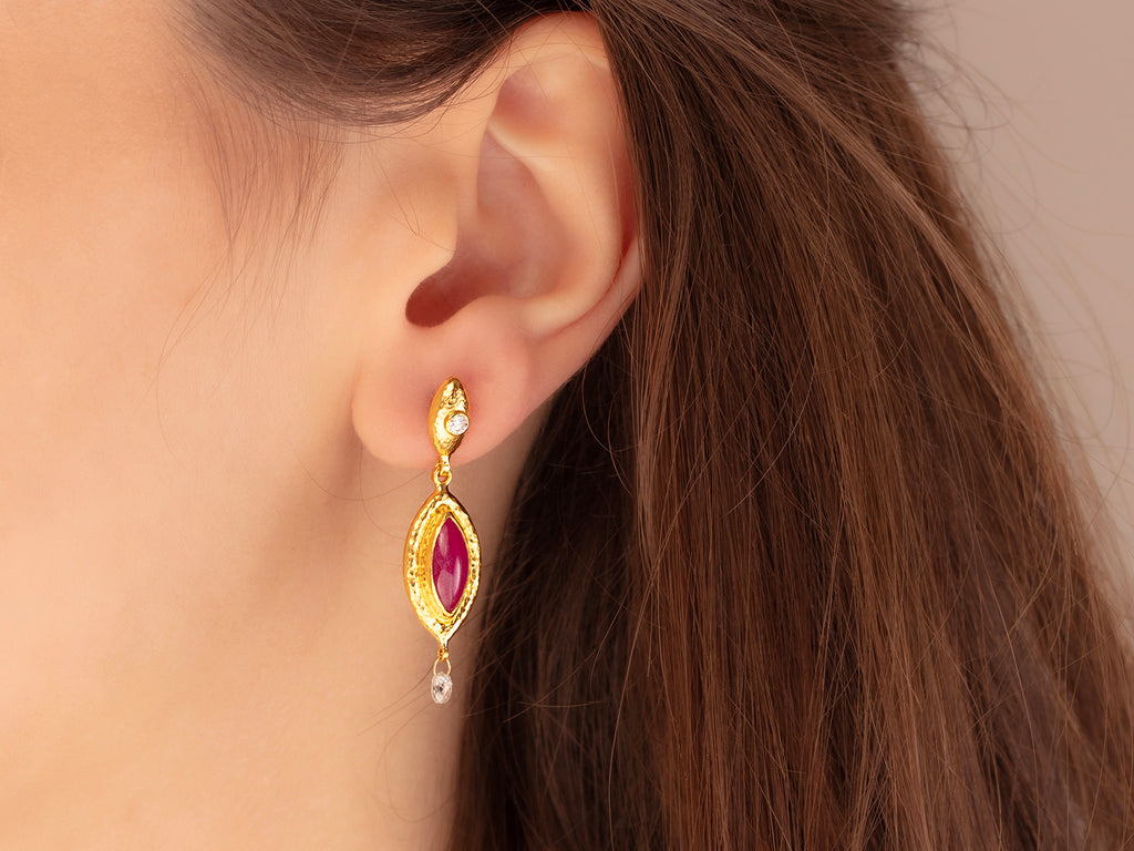 GURHAN, GURHAN Muse Gold Ruby Double Drop Earrings, 11x7mm Marquise set in Wide Frame