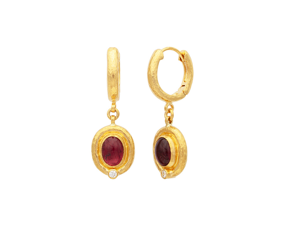 GURHAN, GURHAN Muse Gold Tourmaline Single Drop Earrings, 8x6mm Oval set in Wide Frame on Huggie Hoop