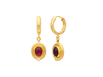 GURHAN, GURHAN Muse Gold Tourmaline Single Drop Earrings, 8x6mm Oval set in Wide Frame on Huggie Hoop