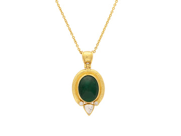 GURHAN, GURHAN Muse Gold Emerald Oval Pendant Necklace, 18x14mm Cabochon set in Wide Frame