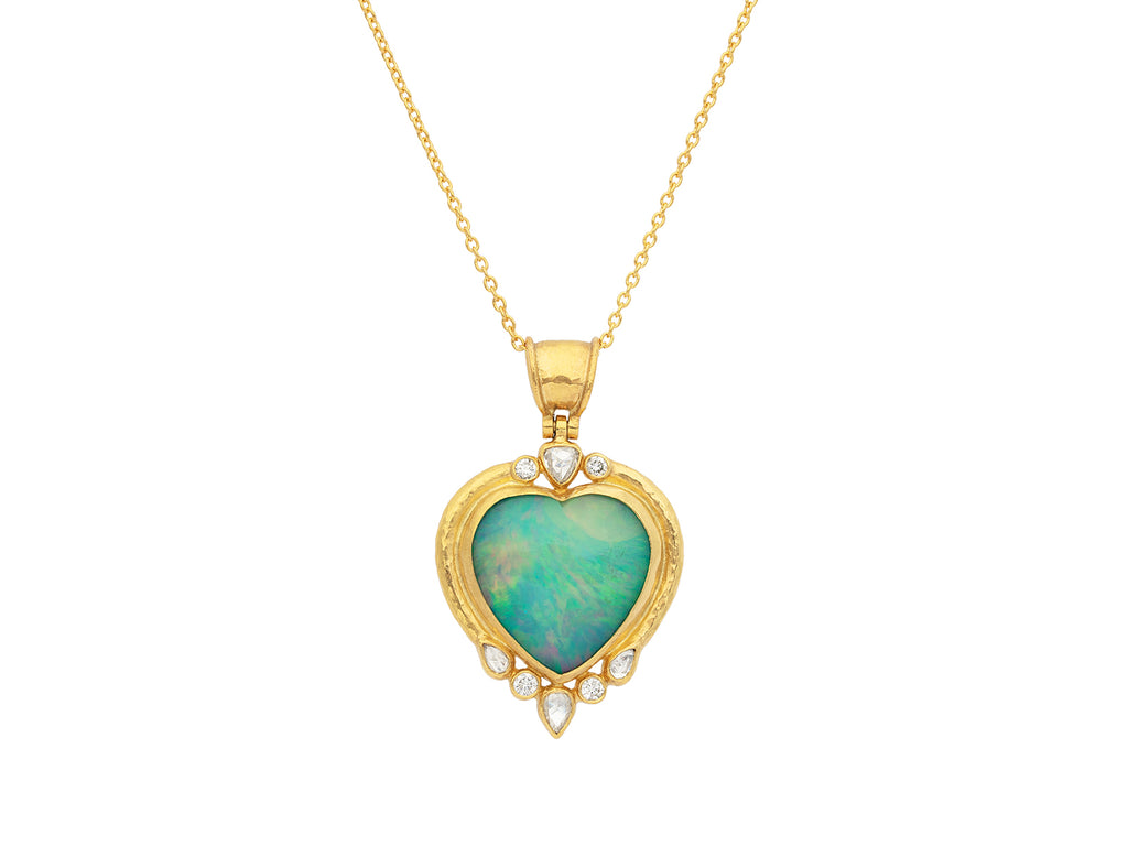 GURHAN, GURHAN Muse Gold Opal Pendant Necklace, 22mm Heart set in Wide Frame