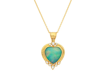 GURHAN, GURHAN Muse Gold Pendant Necklace, 22mm Heart set in Wide Frame, with Opal and Diamond