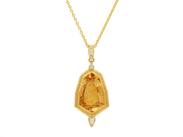 GURHAN, GURHAN Muse Gold Citrine Intaglio Pendant Necklace, 28x18mm Amorphous set in Wide Frame