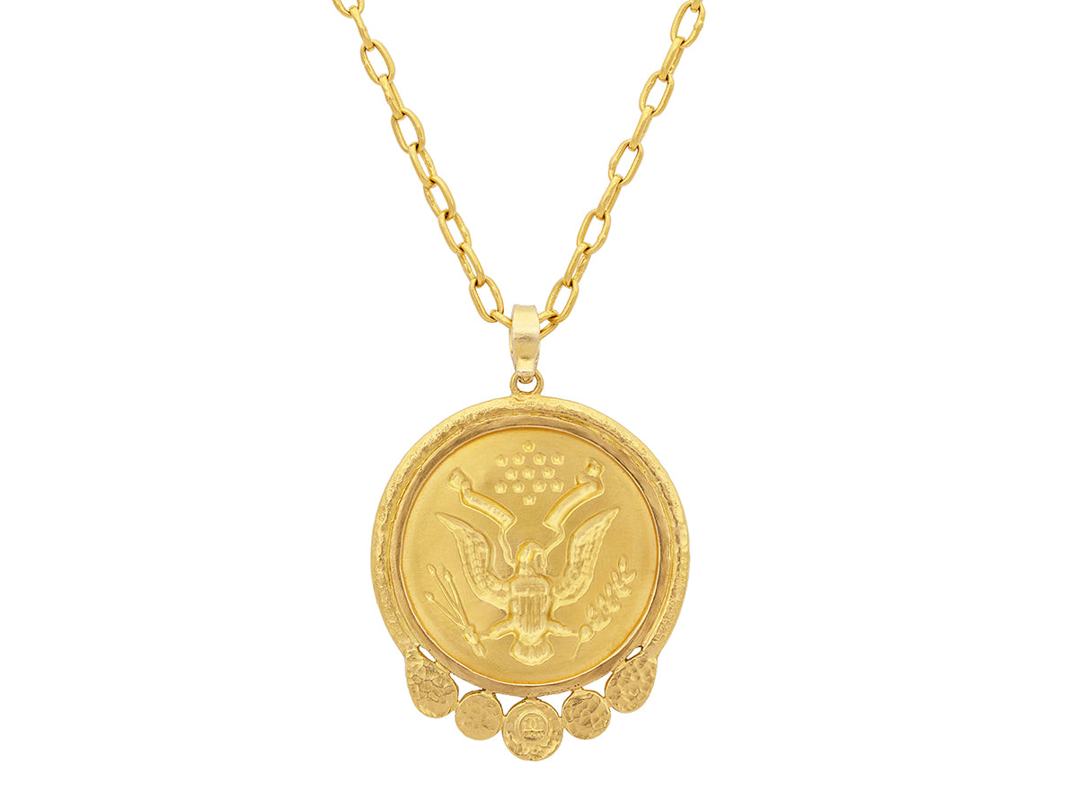 GURHAN, GURHAN Muse Gold Pendant Pendant Necklace, 35mm Round in Wide Frame, with Intaglio and Diamond