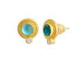 GURHAN, GURHAN Muse Gold Post Stud Earrings, 6mm Round set in Wide Frame, Apatite and Diamond