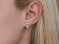 GURHAN, GURHAN Muse Gold Post Stud Earrings, 6mm Round set in Wide Frame, Apatite and Diamond
