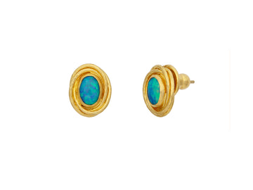 GURHAN, GURHAN Muse Gold Opal Stud Earrings, 8x6mm Oval Set in Twisted Wire Frame