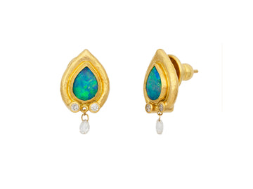 GURHAN, GURHAN Muse Gold Opal Stud Earrings, 9x7mm Teardrop set in Wide Frame