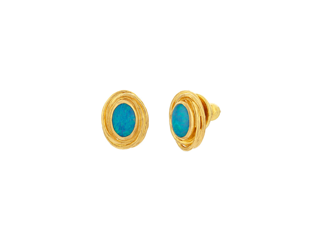 GURHAN, GURHAN Muse Gold Opal Stud Earrings, 8x6mm Oval Set in Twisted Wire Frame