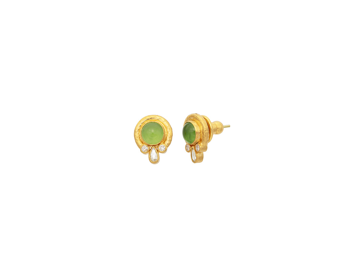 GURHAN, GURHAN Muse Gold Post Stud Earrings, 9x7mm Oval set in Wide Frame, with Peridot and Diamond