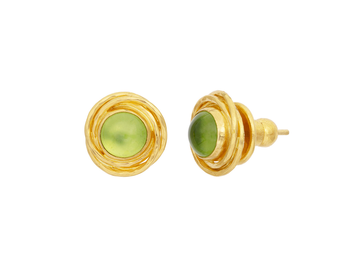 GURHAN, GURHAN Muse Gold Post Stud Earrings, 7mm Round set in Twisted Frame, Peridot