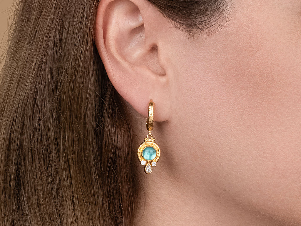 GURHAN, GURHAN Muse Gold Single Drop Earrings, 7mm Round set in Wide Frame, Hoop Top, Apatite